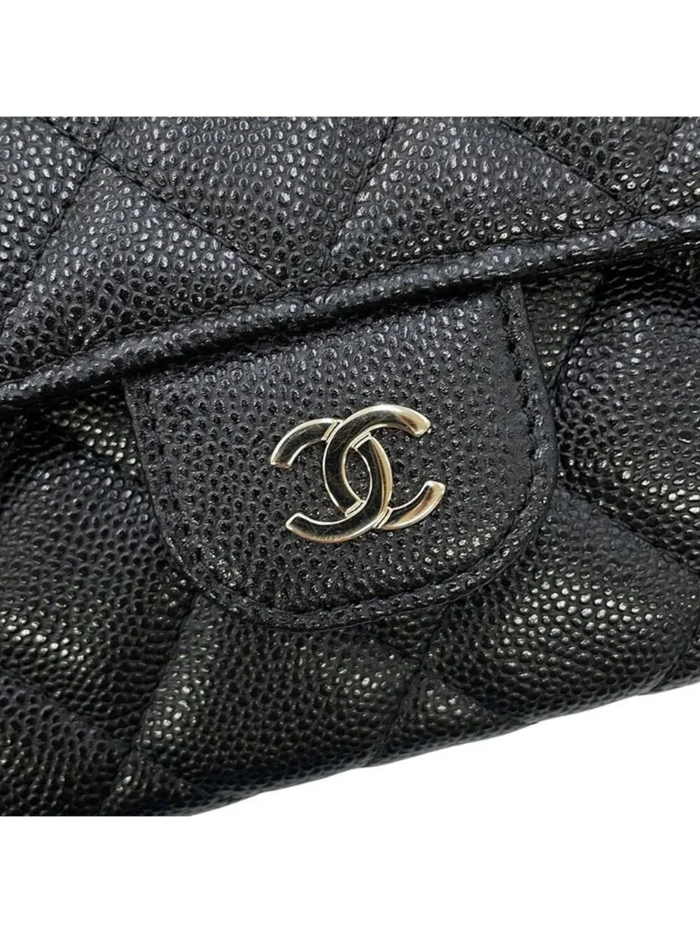 Chanel Belt Bag CC Logo Quilted Chain Caviar Leather Black